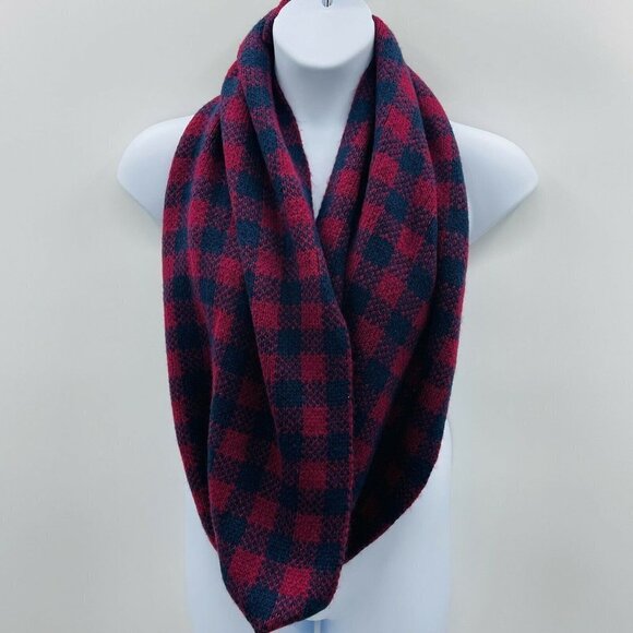 Express Womens One Size Fits Most Plaid Infinity Sweater Scarf Red Blue $50 379 - Picture 1 of 5
